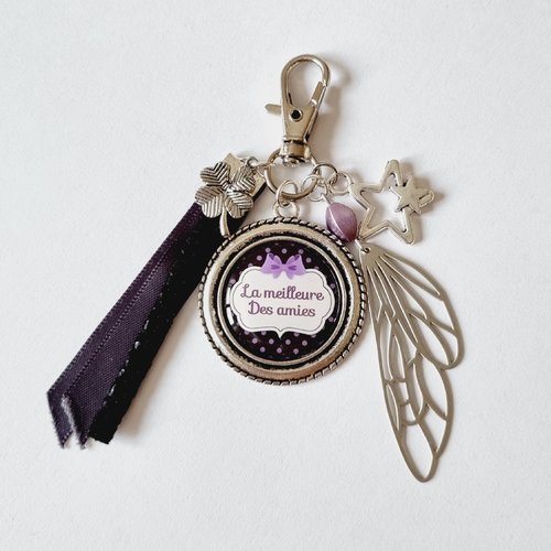 Porte clés la meilleure des amies trèfle étoile aile de papillon violet noir cadeau amie copine