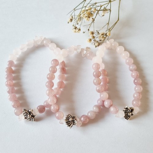 Duo ou trio mere / fille bracelets fleur de lotus - quartz rose - anti-stress - idée cadeau fête des mères anniversaire