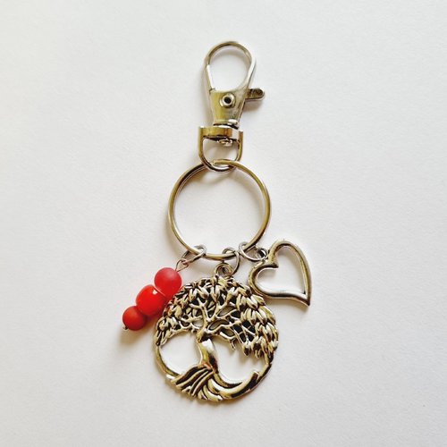 Porte clés arbre de vie coeur perles rouges idée cadeau