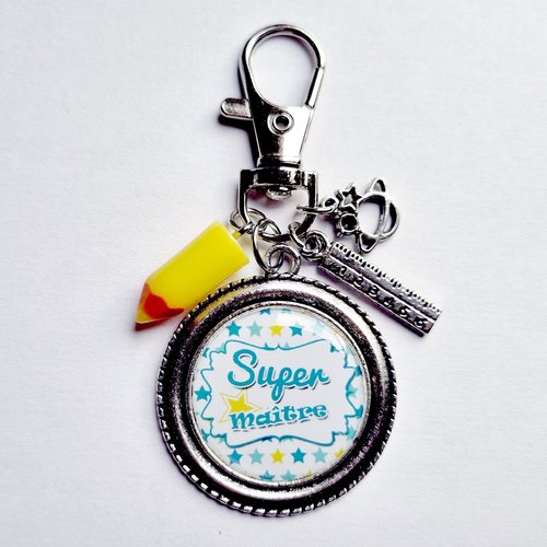 Porte clefs super maître étoile planète crayon jaune idée cadeau fin d'année remerciements