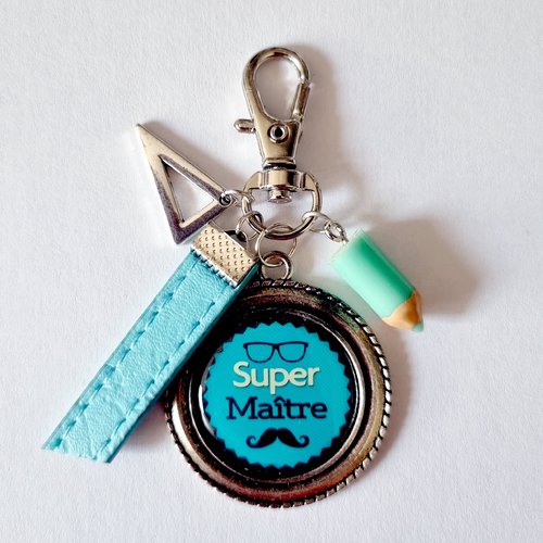 Porte-clef super maitre crayon et breloque équerre idée cadeau fin d'année