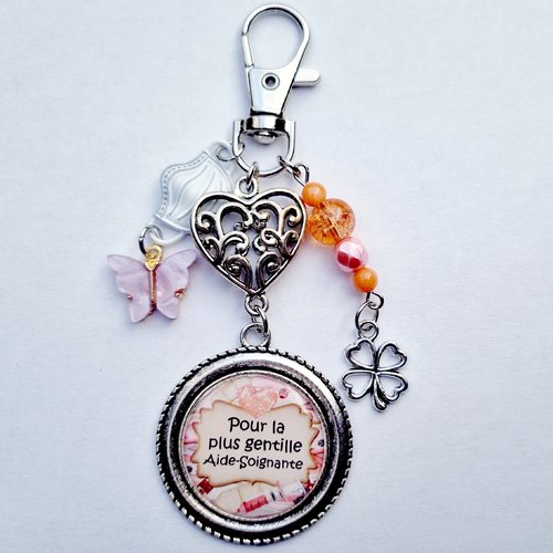 Porte clés gentille aide soignante coeur papillon idée cadeau fin d'année remerciements
