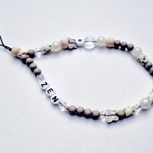 Bijou de téléphone portable zen perles beige noir kaki