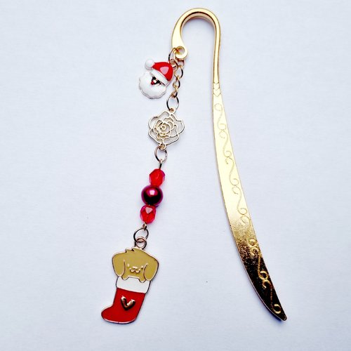 Marque-page noël chien coeur rouge doré et vert bleu canard idée cadeau fête anniversaire hiver noël