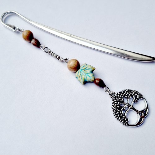 Marque-page arbre de vie feuille érable bohème perles bois cadeau bijou nature mixte homme femme fête anniversaire noël