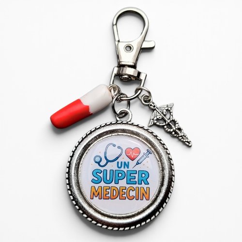 Porte clés super médecin stéthoscope coeur pilule médecin idée cadeau remerciements patient