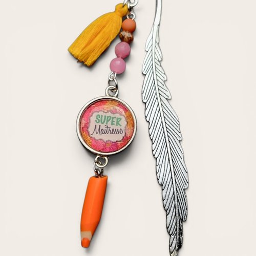 Marque-page super maitresse crayon fimo orange idée cadeau fin d'année scolaire remerciements