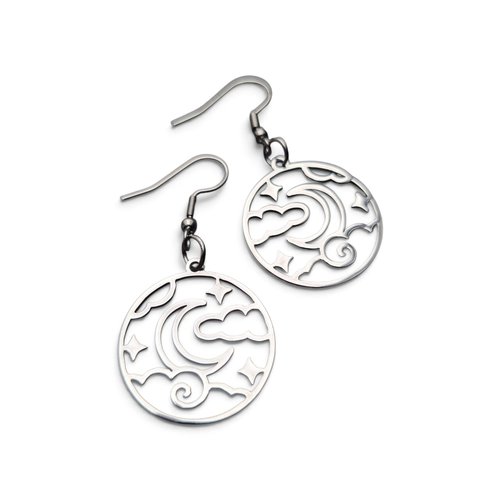 Boucles d'oreilles lunes en acier inoxydable argenté rondes