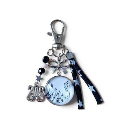 Porte clés musique liberty lyre noir et blanc idée cadeau musicienne professeur de musique noël anniversaire