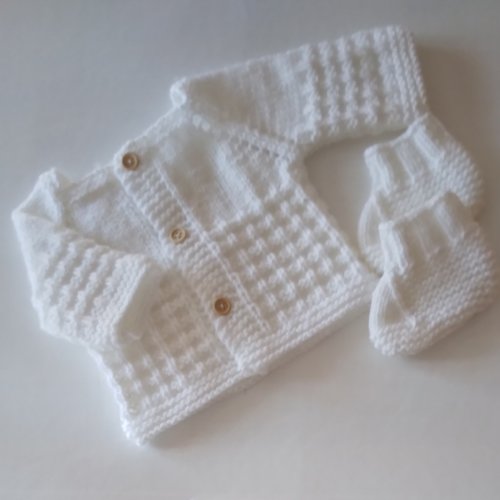 Ensemble layette bébé laine blanc 0/ 3 mois
