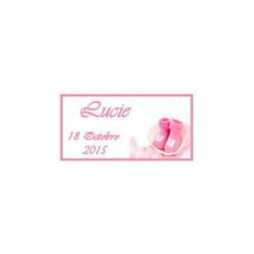 Etiquettes dragées baptême/naissance chausson rose 3