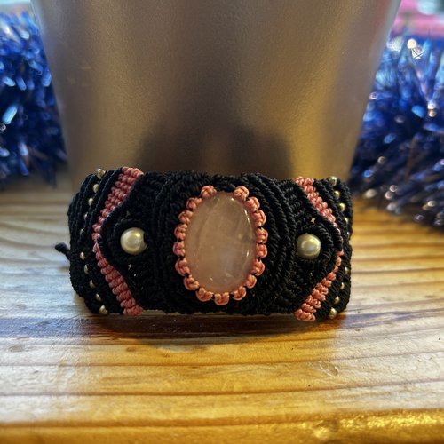 Bracelet quartz rose noir et rose