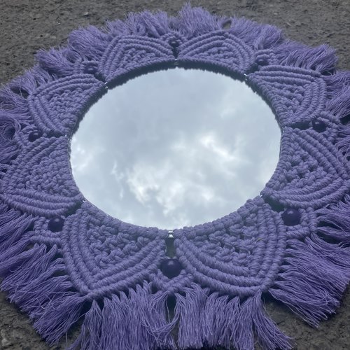 Miroir macramé violet