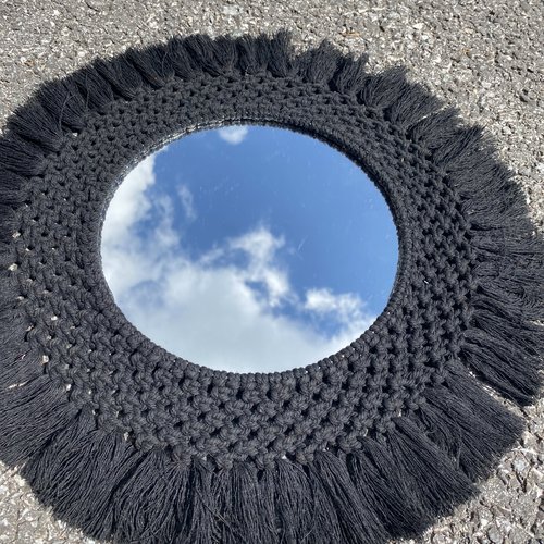 Miroir macramé noir