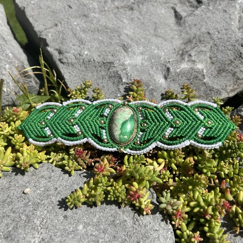 Bracelet macramé vert & pierre de variscite