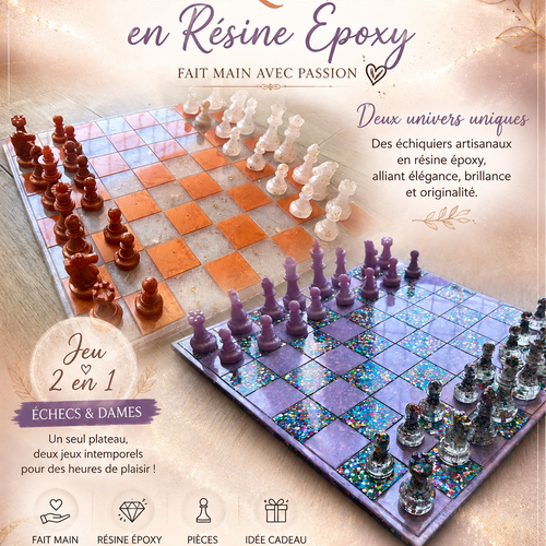 Échiquier 2 en 1 en résine époxy