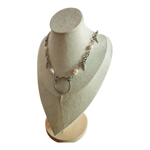 Collier "acid mermaid" - perles de culture & piques en acier inoxydable - style victorien  moderne - bijou alternatif gothique chic - 50cm