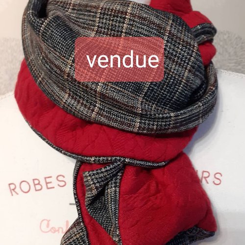 Echarpe, foulard pour homme bordeaux/carreaux gris