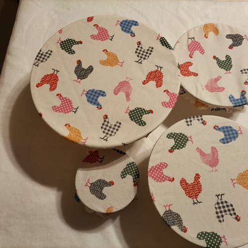 Couvercles alimentaires motifs poules