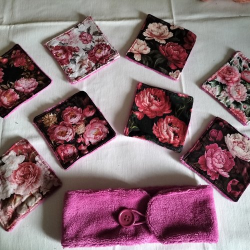 8 lingettes bambou motif pivoines
