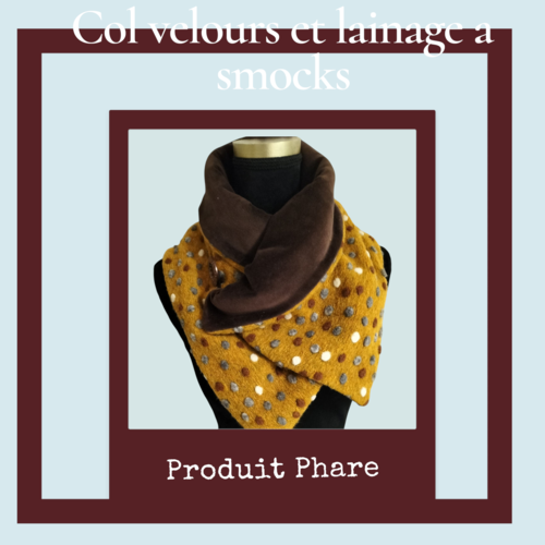 Tour de cou marron/moutarde à smocks