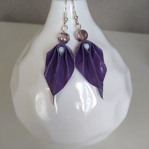 Boucles d'oreilles feuille origami violet