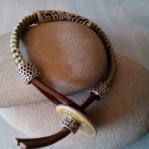Havanae 5 - bracelet cuir, coton, bouton peint