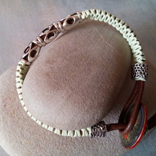 Havanae 1 - bracelet cuir, coton, bouton peint