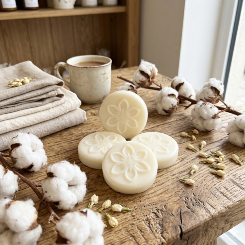 4 galets fondants de cire d'olive senteur fleur de coton