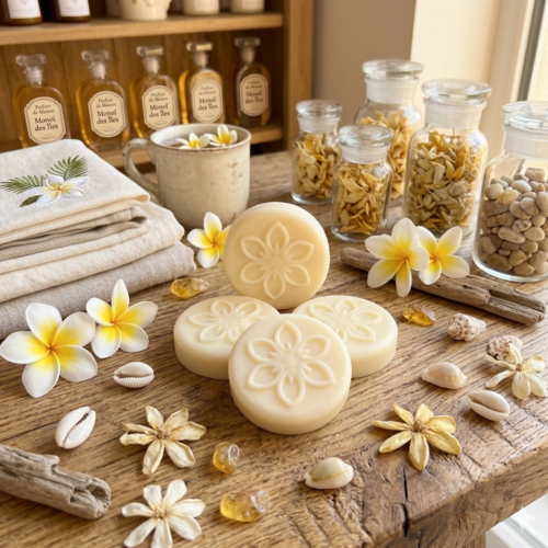 4 galets fondants de cire d'olive senteur monoï