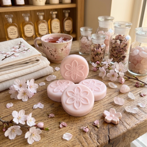 4 galets fondants de cire d'olive senteur fleur de cerisiers