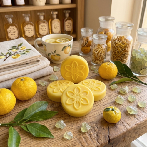 4 galets fondants de cire d'olive senteur yuzu