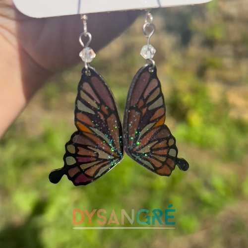 Boucles d'oreilles ailes de papillons violet