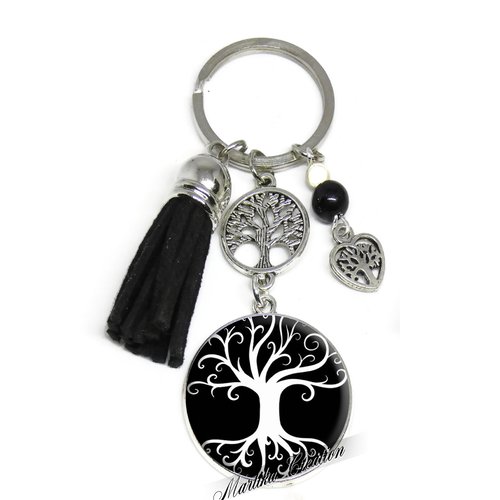 Porte clés arbre de vie ton noir