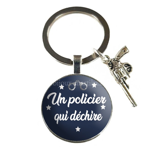Porte clés policier, cadeau super policier, porte clés homme