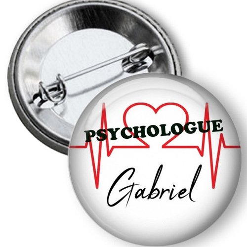 Badge psychologue, personnalisé prénom, 50 mm