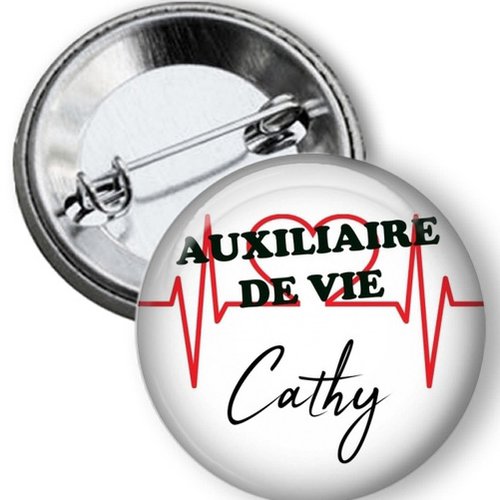 Badge auxiliaire de vie, personnalisé prénom, 50 mm
