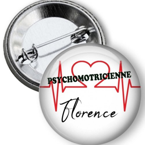 Badge psychomotricienne, personnalisé prénom, 50 mm
