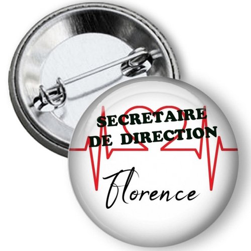 Badge secrétaire de direction, personnalisé prénom, 50 mm