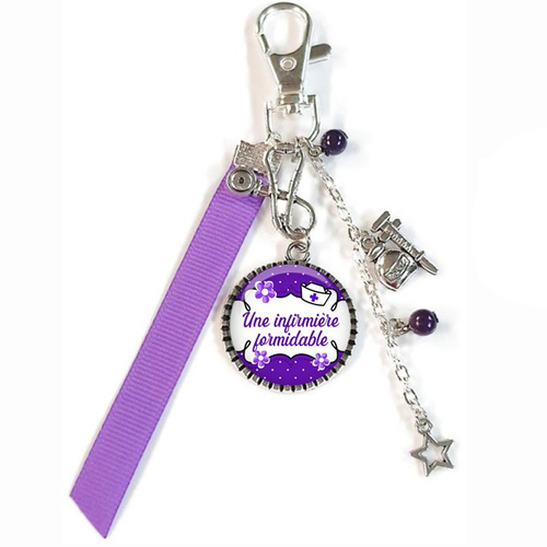 Porte-clés infirmière formidable, porte clés violet