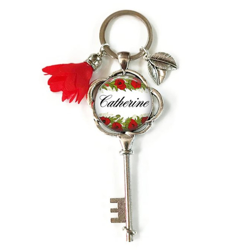 Votre prénom, porte-clés fleur, porte clé personnalisable