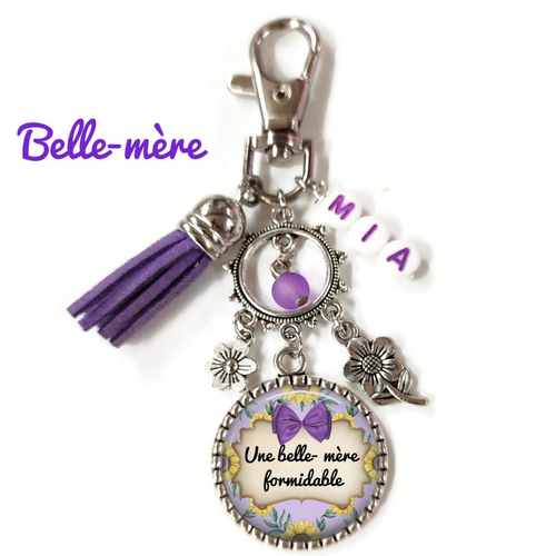 Votre prénom, porte clés belle mère, porte clés violet fleur