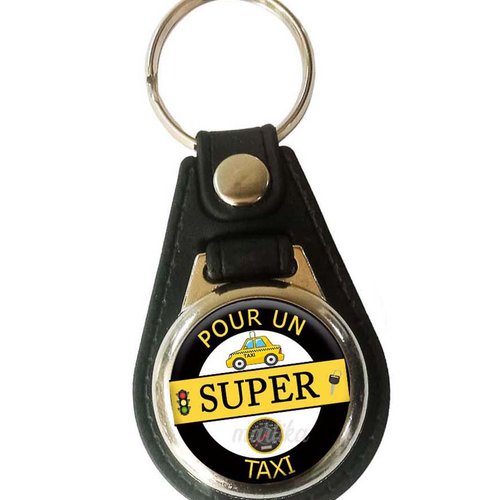 Porte-clés taxi, cadeau pour un super taxi, simili cuir, support métal argenté et son cabochon, idée cadeau pour homme