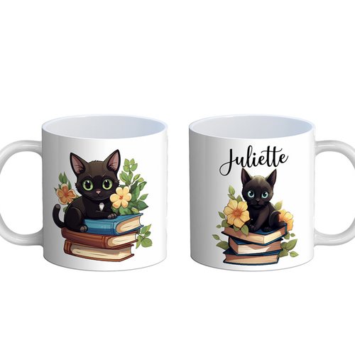 Mug chat recto verso, chat noir, tasse mug personnalisable