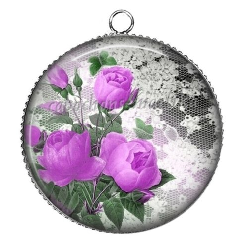 Pendentif cabochon fleur les roses, cabochon resine 25 mm