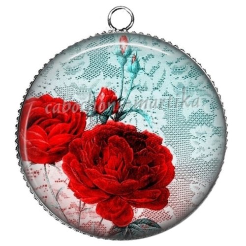 Pendentif cabochon fleur les roses, cabochon resine 25 mm