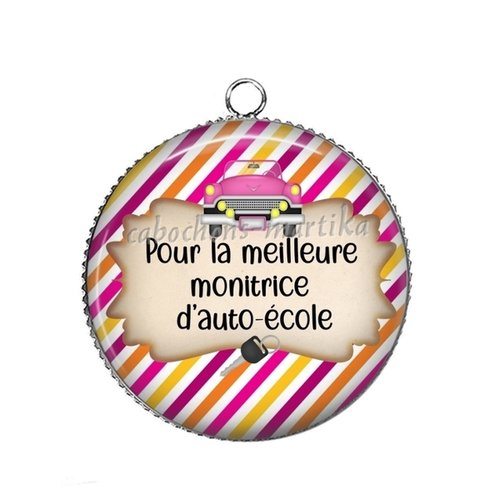 Pendentif cabochon monitrice auto école