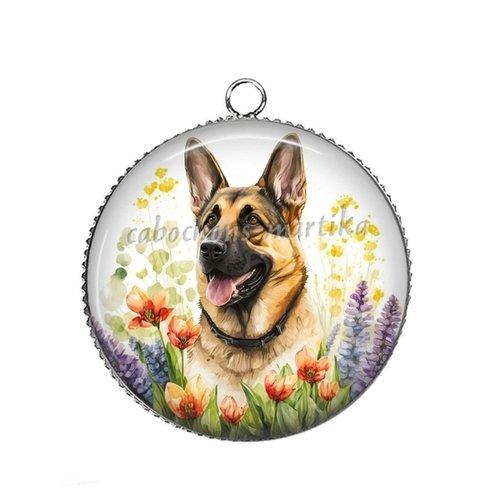 Pendentif chien, cabochon 25 mm