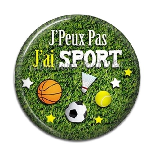 Cabochon j'peux pas j'ai sport, cabochon verre ou résine, plusieurs tailles