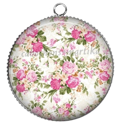 Pendentif fleur, cabochon 25 mm